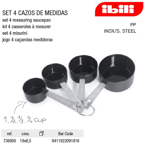 Conjunto 4 Medidas Nylon-Inox 1/4-1/6-1/2-1 Chavena Ibili   