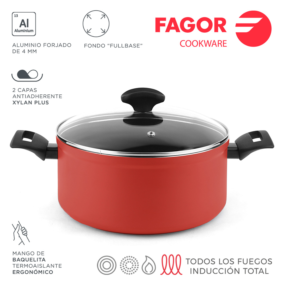 Panela Máxima+Tampa 24Cm Vermelha Alum. 3004 Fagor          