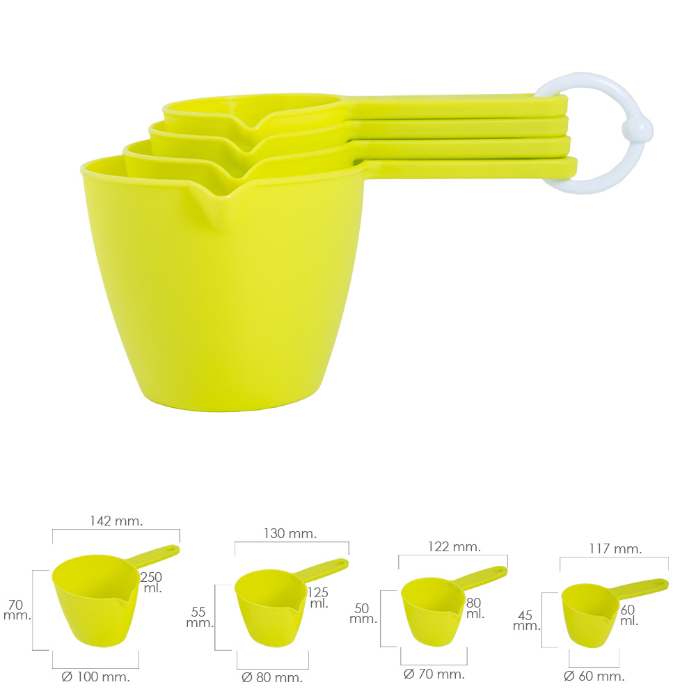 Conjunto 4 Medidores Plastico 60/80/125/250 Ml              