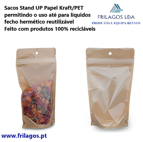 Sacos Stand Up Papel Kraft/Pet Zip 130X190Mm 500Ml 20 Unid  