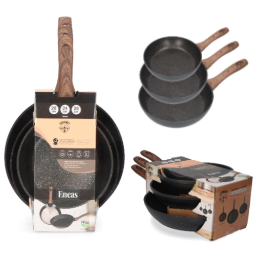 Kit 3 Frigideiras Antiaderentes Eneas Ø20-Ø24-Ø28Cm         