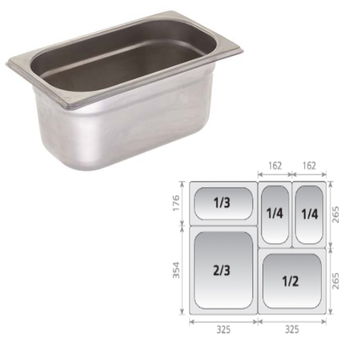 Contentor Gn 1/4X100Mm  2,5Lt Inox 304  (18/10)             