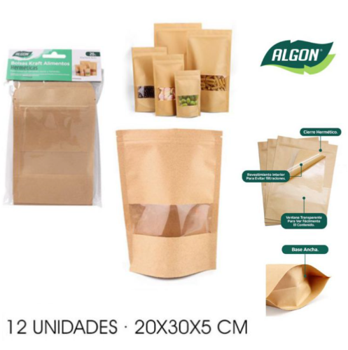 Saco Kraft C/Janela P/Alimentos 12 Unid. 20X30X5Cm Algon    