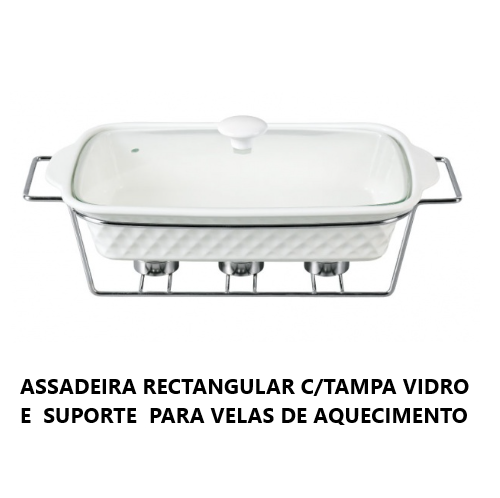 Assadeira Rectang. 41X24Cm C/Tampa Vd. E Suporte P/Velas    
