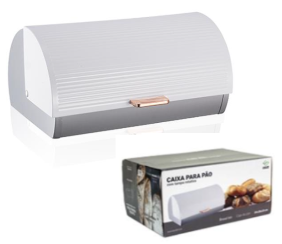 Caixa De Pão Inox C/Tampa Branca 39X28X19Cm Ts2302          
