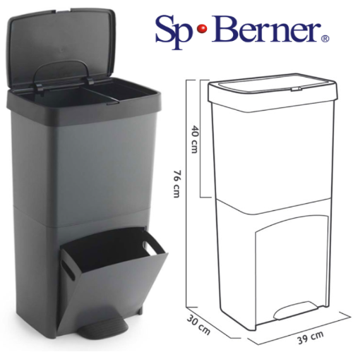 Balde De Reciclagem 70 Litros C/3 Compartimentos 39X30X70Cm 