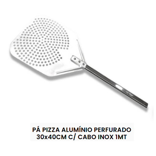 Pá Pizza Alumínio Perfurado 30X40Cm C/ Cabo Inox 1Mt        