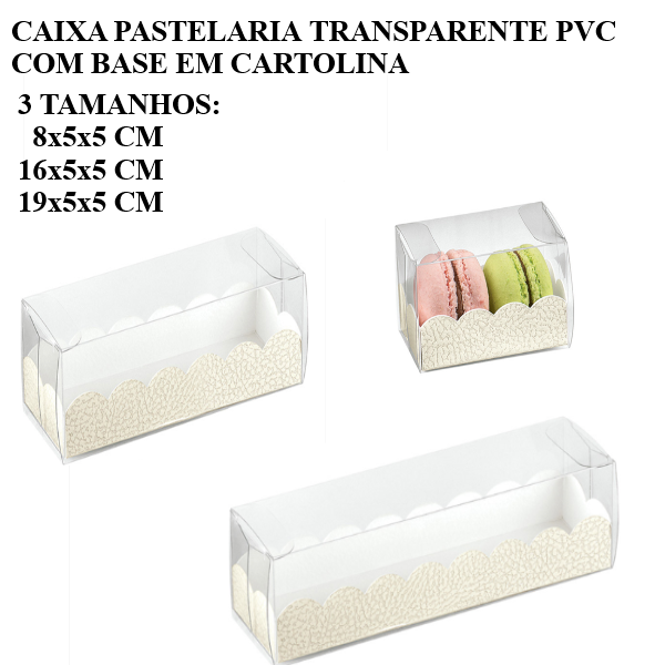 Caixa Pastelaria Transp. Pvc+Base Cartolina 16X5X5Cm 25 Unid
