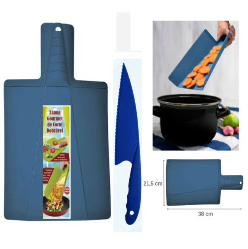 Set Cozinha Azul-Tábua Dobravel 21,5X38Cm+Faca Plastica     