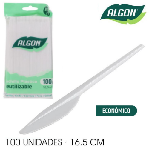 Pack De 100 Facas Plastico Reutilizável 16,5Cm Algon        
