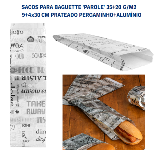 Saco P/Baguete Parole 9+4X30Cm Papel+Aluminio 250 Unid      