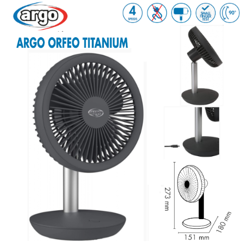 Ventoínha De Mesa Argo Sem Fio (Recarregável) Orfeo Titanium