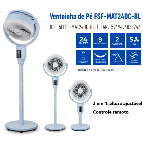 Ventoinha De Pé 24W Ajustável Em Altura Fram                