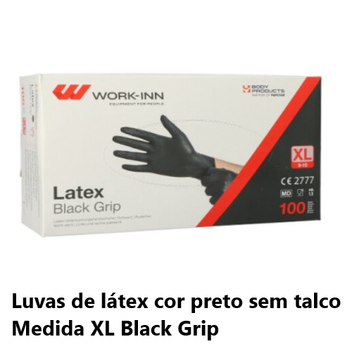 100 Luvas De Latex S/Po Talco Black Grip Preto Medida Xl    