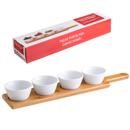 [107.0230761123] Taças Porcelana 4 Uni. 80 Ml 7.8X4.5Cm C/Base Bambu         