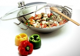 [107.32850] Wok C/Asas  Int-Exter. Inox C/Tampa Vidro 30Cm  Artame      