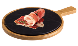 [107.0233917235] Placa Porcelana Preta C/Base Bambu 31.5X23.2X1.7Cm          