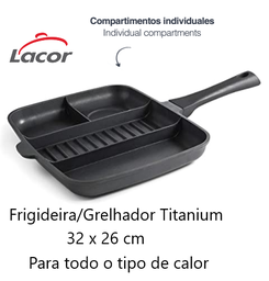 [107.L.27832] Frigideira/Grelhador 4Div. Titanium  32X26Xcm Indução Lacor 