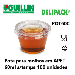 [107.POT60C] Pote Para Molhos Em Apet 60Ml S/Tampa 100 Unid. Guillin     