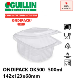 [107.OK500.UNID] Embalagem C/Tampa P/Quentes 0,5Lt Ondipack 142X123X65Mm     