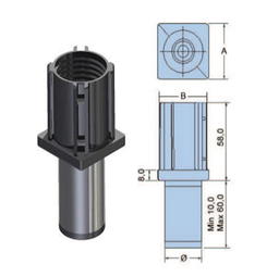 [FDD.PN.704] Pé Reg. Peq. Preto Em Pa/Inox Ø P/ Tubo 40X40               