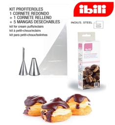 [107.676.778800] Conjunto Para Profiteroles 2 Bicos Inox+ 5 Sacos Ibili      