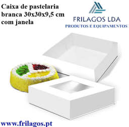 [107.597.602378] Caixa De Pastelaria Branca 30X30X9,5Cm Com Janela 50 Unid   