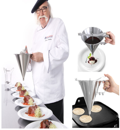 [107.650.551813] Funil Confecção Inox C/Suporte 1,5Lt 3 Bicos 4-5-6 Hendi    