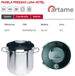 [107.302038215] Panela De Pressao Luna Hotel 38215 15 Lts Inox Artame       