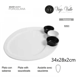 [880.B2924] Prato C/3 Taças 2/Pretas+1/Branca  34X28X2Cm Viejo Valle    