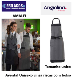 [080.MD0909.JC] Avental Amalfi Cinza C/Riscas Pretas E Bolso Tam. Unico     