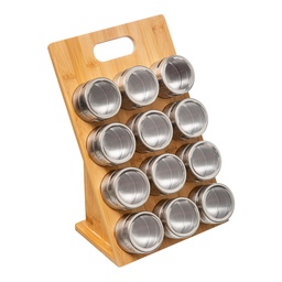 [107.640.78068] Porta-Temperos Magnetico Bambu 12 Frascos 36X22X12Cm        