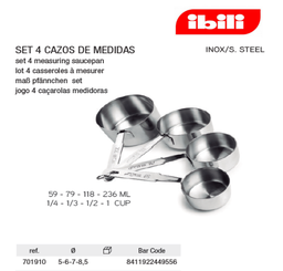 [107.676.701910] Conjunto 4 Taças De Medida Inox 59-79-118-236Ml Ibili       
