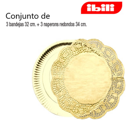 [107.676.729510] Conjunto 3 Bandejas 32+3 Naperons Red. 34Cm. Ouro Ibili     