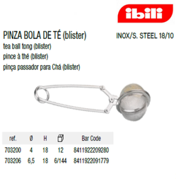 [107.676.703200] Pinça Bola De Cha Inox Diametro 4X18Cm Ibili                