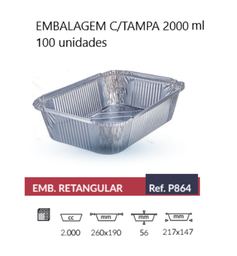 [107.PT864/100] Embalagem De Aluminio C/Tampa P864L  2000 Ml 100 Unidades   