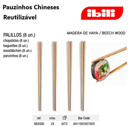 [107.676.683500] Pauzinhos Chineses 8 Unidades Mad. De Faia  24Cm Ibili      