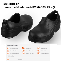 [080.SECURLITE02.38] Sapato Nº38 Preto Evergrip Biqueira Composito Wock          