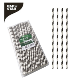 [107.439.88225] Palhinhas Papel Listas Preto/Br. Ø6Mmx29Cm 100 Unid Papstar 