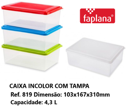 [107.513.20078] Caixa Incolor C/Tampa Azul 4,3Lt Ref.819 310X167X103Mm      
