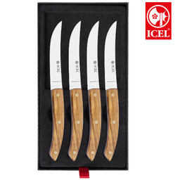 [107.437.ST02.04] Conj. 4 Facas Para Bife Sem Serrilha 100Mm Cb Mad. Icel     