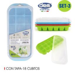 [880.BY01013467496] Couvete Para 18 Cubos De Gelo C/Tampa Conjunto De 3 Unid    