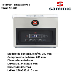 [100.1141080] Embaladora A Vácuo Se-208 De Bancada 8M³/H 280Mm Sammic     