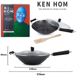 [107.KH431041] Wok C/4 Peças Anti-Aderente 31Cm Pega Baquelite Ken Hom     