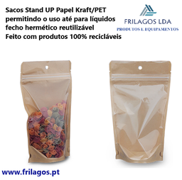 [107.DPK180X255K/PT] Sacos Stand Up Papel Kraft/Pet Zip 160X230Mm 1000Ml 20Unid  