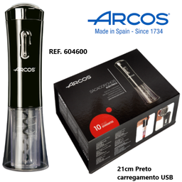 [107.677.604600] Saca Rolhas Eletrico Preto C/Caixa Carga Usb 21Cm Arcos     