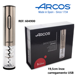 [107.677.604900] Saca Rolhas Eletrico Inox C/Caixa Carga Usb 19,5Cm Arcos    