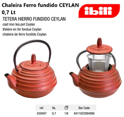 [107.676.620407] Chaleira Ferro Fundido Ceylan 0,7Lt Ibili                   