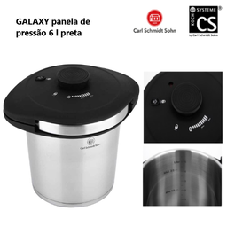 [107.8CSS76580] Galaxy Panela De Pressão 6 Lt Inox Tampa Preta              