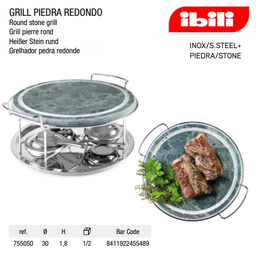 [107.676.755050] Grelhador Pedra Redondo 30X1,8Cm 3 Queimadores Ibili        